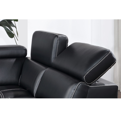 Sofá de cama seccional em forma de U com cama e armazenamento para tirar cadeira salão e apoios para a cabeça ajustáveis, couro respirável preto