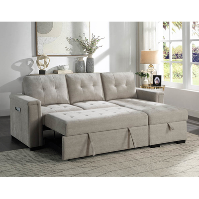 Sofá de cama seccional reversível em forma de L com cama e armazenamento, cinilha cinzenta quente