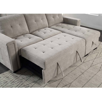 Sofá de cama seccional reversível em forma de L com cama e armazenamento, cinilha cinzenta quente