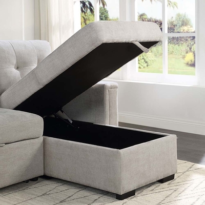 Sofá de cama seccional reversível em forma de L com cama e armazenamento, cinilha cinzenta quente