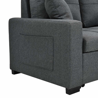 Sofá-cama reversível em forma de L com cama e armazenamento, tecido cinza neutro