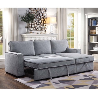 Sofá-cama reversível em forma de L com cama e armazenamento, cinilho