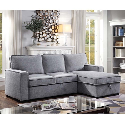 Sofá-cama reversível em forma de L com cama e armazenamento, cinilho