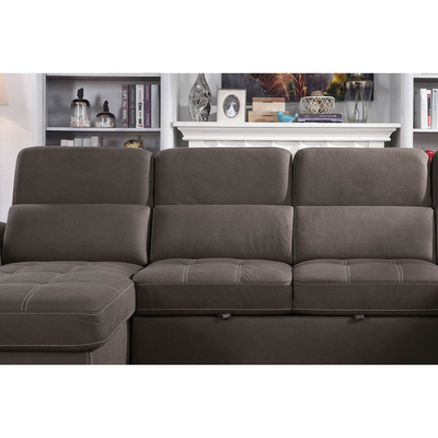 Sofá de cama seccional em forma de U com cama e armazenamento removíveis Chaise Lounge e apoios para a cabeça ajustáveis, tecido Nubuck cinza-marrom