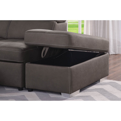 Sofá de cama seccional em forma de U com cama e armazenamento removíveis Chaise Lounge e apoios para a cabeça ajustáveis, tecido Nubuck cinza-marrom