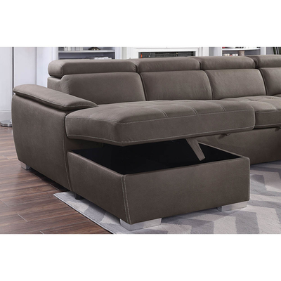 Sofá de cama seccional em forma de U com cama e armazenamento removíveis Chaise Lounge e apoios para a cabeça ajustáveis, tecido Nubuck cinza-marrom