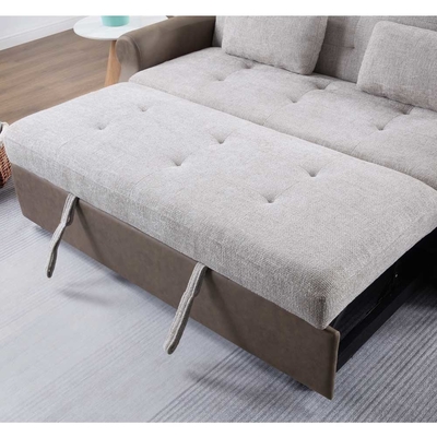 Cama de sofá de cama convertível, cama confortável com encosto ajustável, cama de sofá Futon, tecido cinza e tecido marrom escuro