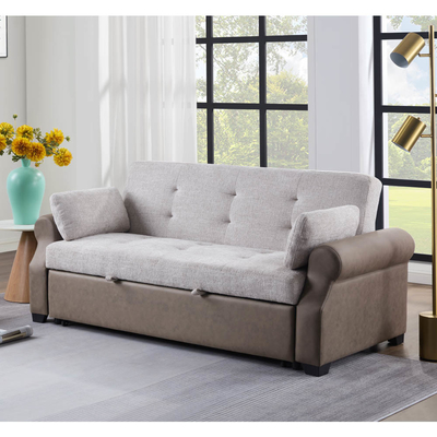 Cama de sofá de cama convertível, cama confortável com encosto ajustável, cama de sofá Futon, tecido cinza e tecido marrom escuro