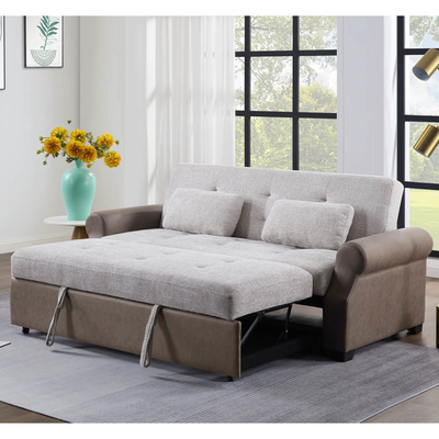 Cama de sofá de cama convertível, cama confortável com encosto ajustável, cama de sofá Futon, tecido cinza e tecido marrom escuro