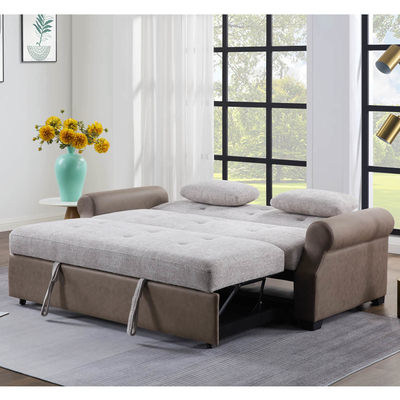 Cama de sofá de cama convertível, cama confortável com encosto ajustável, cama de sofá Futon, tecido cinza e tecido marrom escuro