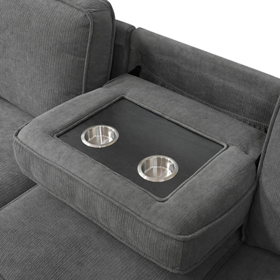 Sofá de cama seccional em forma de U com cama e cadeira de armazenamento e porta de carregamento USB e 1 tabela de queda reversível, cinilha cinzenta