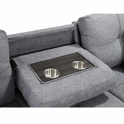 Sofá-cama reversível seccional em forma de L com cama e armazenamento, tecido cinzento