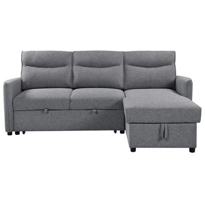 Sofá-cama reversível seccional em forma de L com cama e armazenamento, tecido cinza