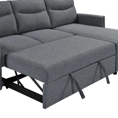 Sofá-cama reversível em forma de L com cama e armazenamento, tecido cinza neutro