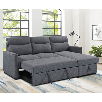 Sofá-cama reversível em forma de L com cama e armazenamento, tecido cinza neutro