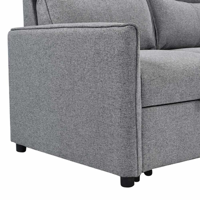 Sofá-cama reversível seccional em forma de L com cama e armazenamento, tecido cinza