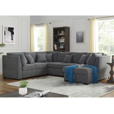Sofá de cama seccional em forma de U com cama e armazenamento de arrumação Chaise Lounge, tecido de linho cinza