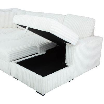Sofá de cama seccional em forma de U com cama extraível e armazenamento Chaise Lounge e porta de carregamento USB, tecido de corduroy bege