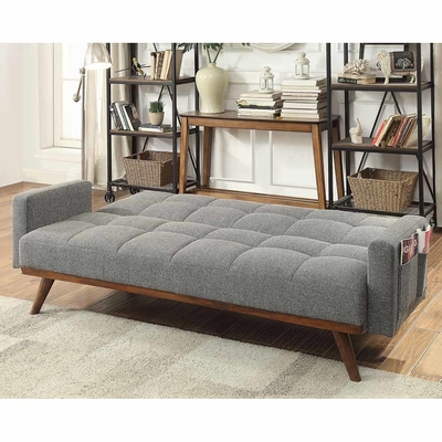 Sofá conversível Futon, tecido de linho cinza