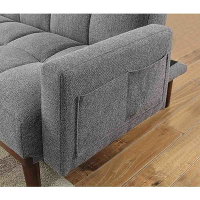 Sofá conversível Futon, tecido de linho cinza