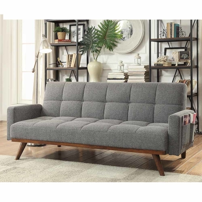 Sofá conversível Futon, tecido de linho cinza