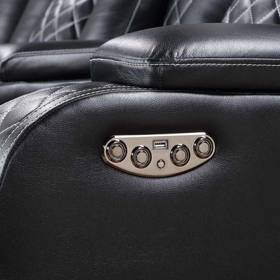 Sofá de esquina Power Recliner com 2 assentos Power Recliner e 2 apoios de cabeça Power e caixa de armazenamento e braços de armazenamento e luz LED, Leatherette respirável preto