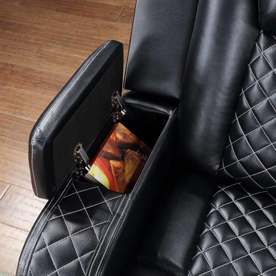Sofá de esquina Power Recliner com 2 assentos Power Recliner e 2 apoios de cabeça Power e caixa de armazenamento e braços de armazenamento e luz LED, Leatherette respirável preto