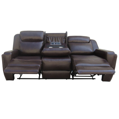 Sofá reclinável com mesa e caixa de armazenamento, leatherette respirável marrom