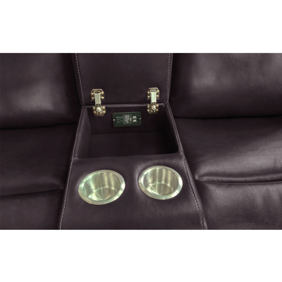 Sofá reclinável com mesa e caixa de armazenamento, leatherette respirável marrom