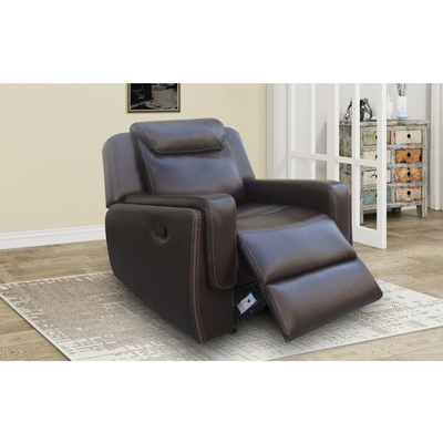Sofá reclinável com mesa e caixa de armazenamento, leatherette respirável marrom