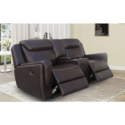 Sofá reclinável com mesa e caixa de armazenamento, leatherette respirável marrom