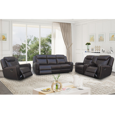 Sofá reclinável com mesa e caixa de armazenamento, leatherette respirável marrom