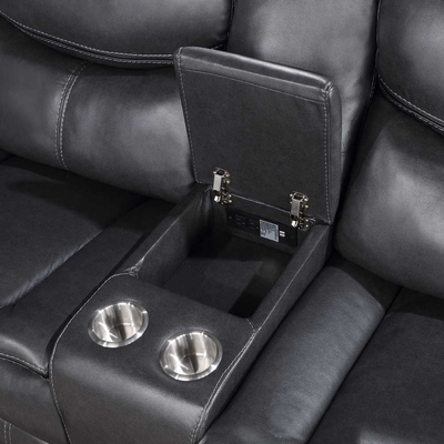Sofá reclinável de canto com caixa de armazenamento, Leatherette cinza respirável