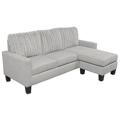 Sofá seccional em forma de L com mesa e cadeira reversíveis, tecido cinza claro