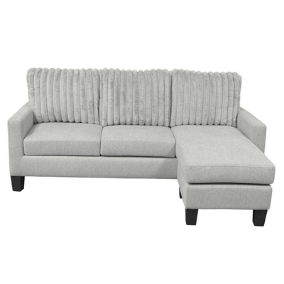 Sofá seccional em forma de L com mesa e cadeira reversíveis, tecido cinza claro