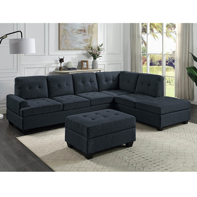 Sofá seccional em forma de L com mesa e cadeira reversível e armazenamento