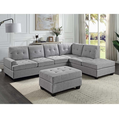 Sofá seccional em forma de L com mesa e cadeira reversíveis e armazenamento
