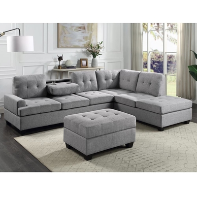 Sofá seccional em forma de L com mesa e cadeira reversíveis e armazenamento