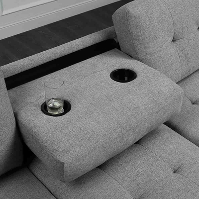 Sofá seccional em forma de L com mesa e cadeira reversíveis e armazenamento