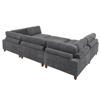 Sofá modular seccional, tecido de corduroi cinza escuro