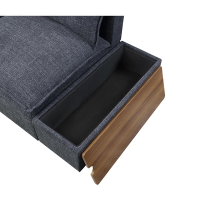 Sofá seccional com console de armazenamento e braço ajustável, linho cinza escuro