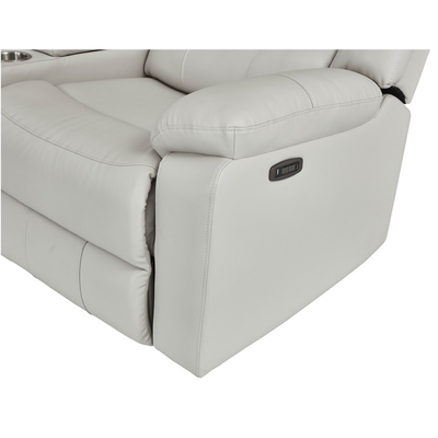 Sofá de esquina Power Recliner com 2 assentos Power Recliner e caixa de armazenamento e alto-falante de áudio Bluetooth e luz LED, couro respirável bege