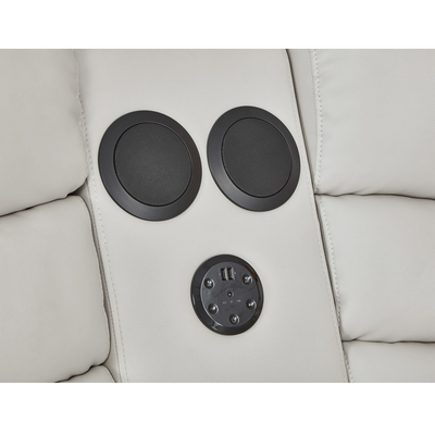 Sofá de esquina Power Recliner com 2 assentos Power Recliner e caixa de armazenamento e alto-falante de áudio Bluetooth e luz LED, couro respirável bege