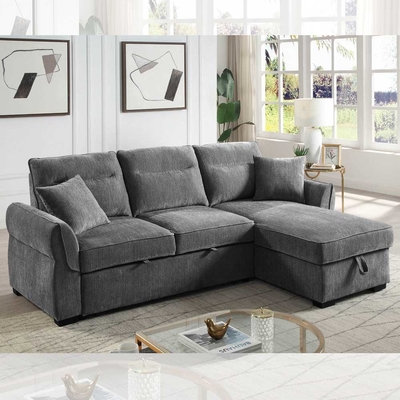 Sofá-cama reversível em forma de L com cama e armazenamento, cinza escuro