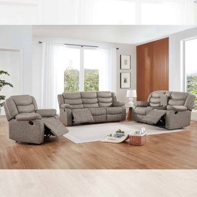 Sofá reclinável com caixa de armazenamento, tecido de vinil Taupe