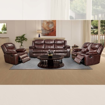 Sofá reclinável com mesa e caixa de armazenamento, leatherette respirável marrom