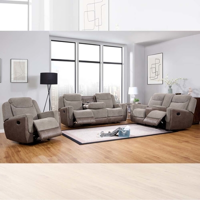 Sofá reclinável com mesa e caixa de armazenamento, marrom claro e tecido marrom