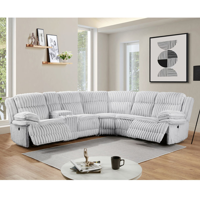 Sofá de esquina Power Recliner com 2 assentos Power Recliner e caixa de armazenamento, tecido Corduroy cinza