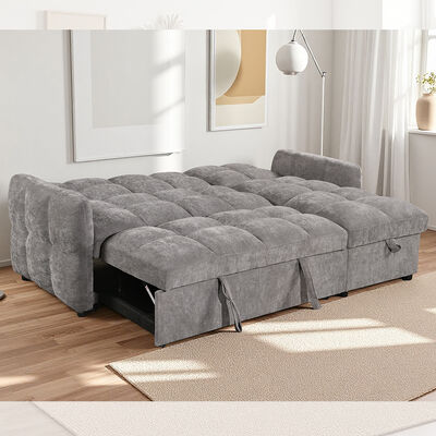 Sofá de cama seccional em forma de L com cama de saída e encosto ajustável e cadeira de armazenamento, tecido cinza