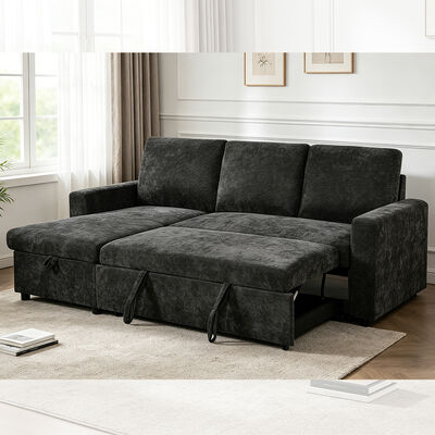 Sofá-cama reversível em forma de L, com cama e armazenamento, de tecido cinza carbono